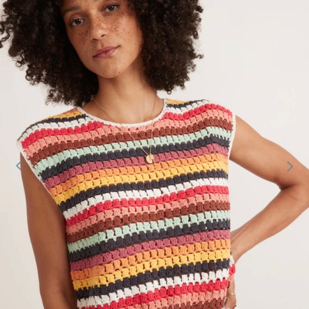 Never Worn Faye Dolman Crochet Top in Multi Stripe